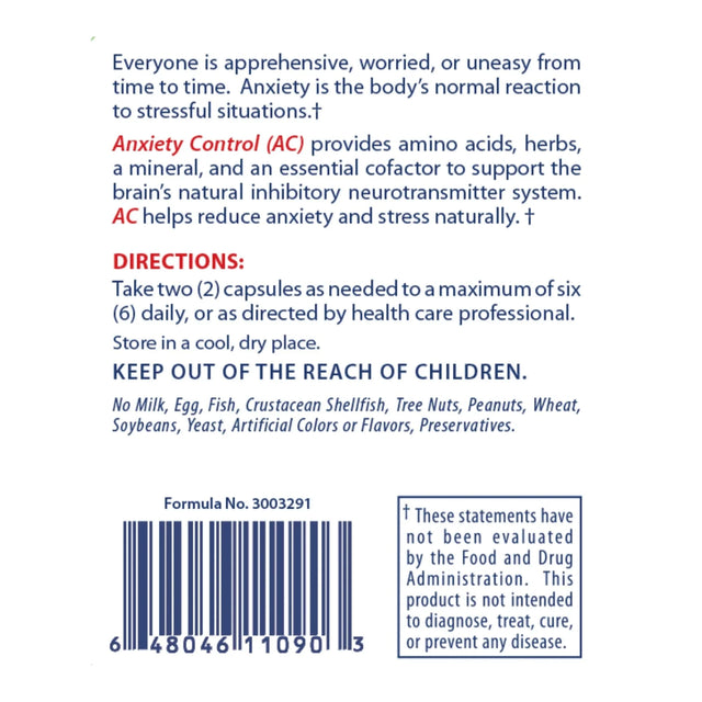 Anxiety Control 24® - Natural Anxiety Stress Support - Pain & Stress Center
