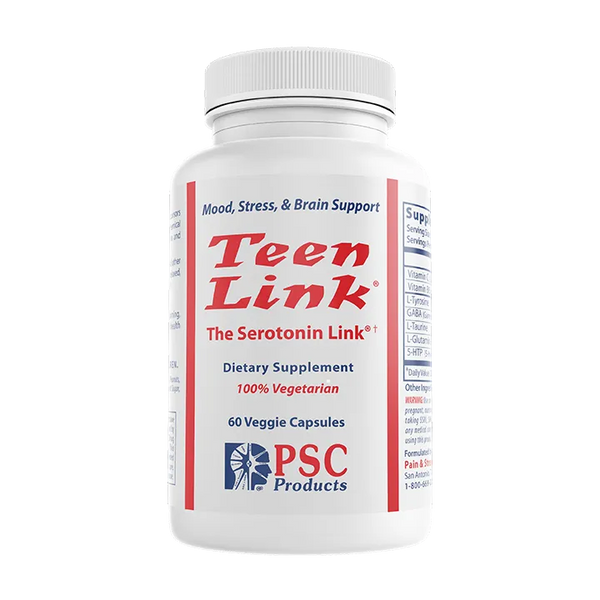 Supplement bottle labeled 'Teen Link' on a white background