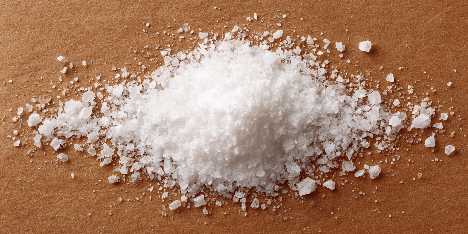 White salt crystals on a brown surface