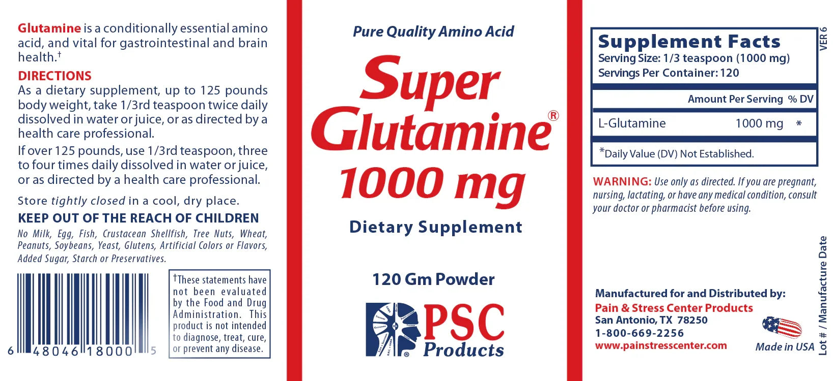 Super Glutamine 1000 Powder - Pain & Stress Center